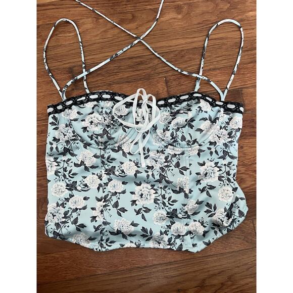 Bobbi Rocco Bustier Top size Medium Ribbons Lace Roses - Picture 1 of 2